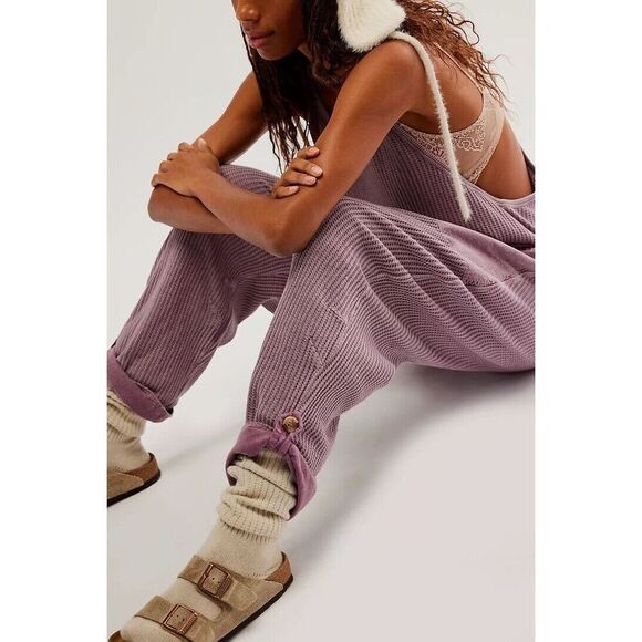 Free People FP One Frankie Jumpsuit Mauve Quail Waffle Knit Small S NEW - Picture 4 of 4